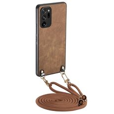 Per Samsung Galaxy Note20 Ultra Custodia per telefono in pelle vintage con retro in PC e tracolla (marrone)