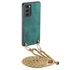 Per Samsung Galaxy Note20 Custodia per telefono in pelle vintage con retro in PC e tracolla (verde)