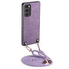 Per Samsung Galaxy Note20 Custodia per telefono in pelle vintage con retro in PC e tracolla (viola)