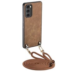 Per Samsung Galaxy Note20 Custodia per telefono in pelle vintage con retro in PC e tracolla (marrone)