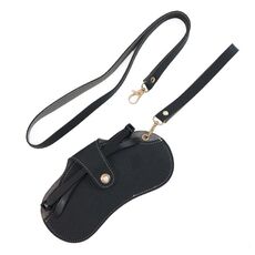 Custodia per occhiali da sole portatile antigraffio e resistente all'usura in pelle PU, stile: tracolla + modello con maniglia, colore: nero