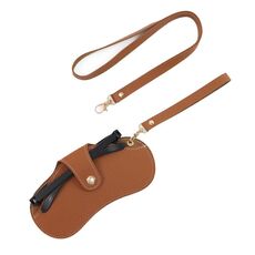 Custodia per occhiali da sole portatile antigraffio e resistente all'usura in pelle PU, stile: tracolla + modello con maniglia marrone