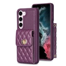 Per Samsung Galaxy S23 5G Portafoglio con fibbia in metallo verticale Custodia in pelle romboidale (viola scuro)
