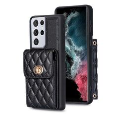 Per Samsung Galaxy S21 Ultra 5G Portafoglio con fibbia in metallo verticale Custodia in pelle romboidale (nero)
