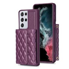 Per Samsung Galaxy S21 Ultra 5G Custodia a portafoglio orizzontale in pelle rombica (viola scuro)
