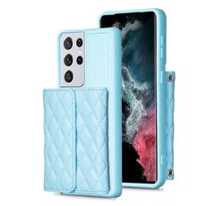 Per Samsung Galaxy S21 Ultra 5G Custodia a portafoglio orizzontale in pelle rombica (blu)