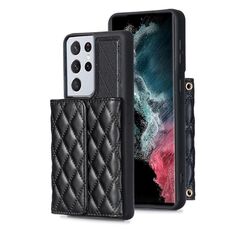 Per Samsung Galaxy S21 Ultra 5G Portafoglio orizzontale Custodia in pelle rombica (nero)