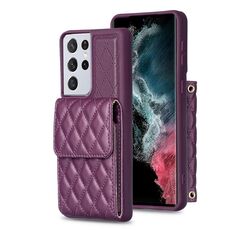 Per Samsung Galaxy S21 Ultra 5G Custodia a portafoglio verticale in pelle rombica (viola scuro)
