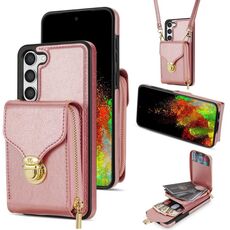 Per Samsung Galaxy S23+ 5G Custodia a portafoglio per scheda hardware con cerniera (oro rosa)