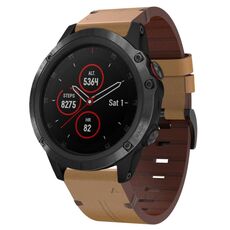 Per Garmin Fenix 5X Plus 26mm cinturino in pelle con fibbia in acciaio (marrone chiaro)