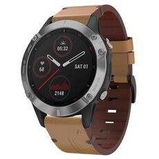Cinturino per orologio Garmin Fenix 6 GPS 22 mm in pelle con fibbia in acciaio (marrone chiaro)