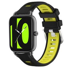 Per Xiaomi Haylou RT2 LS10 22mm Cinturino sportivo in silicone con fibbia in acciaio bicolore (nero + verde lime)