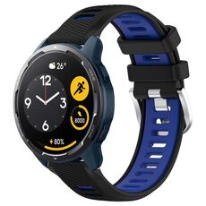 Per Xiaomi Haylou RS4 LS12 22mm Cinturino sportivo in silicone con fibbia in acciaio bicolore (nero + blu)