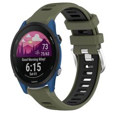 Per Garmin Forerunner 255 22mm Cinturino sportivo in silicone con fibbia in acciaio bicolore (verde militare + nero)