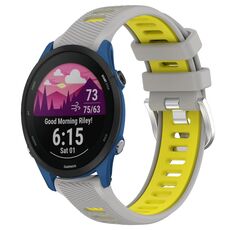 Per Garmin Forerunner 255 22mm Cinturino sportivo in silicone con fibbia in acciaio bicolore (grigio + giallo)