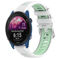 Per Garmin Forerunner 255 Music 22mm Cinturino sportivo in silicone con fibbia in acciaio bicolore (bianco + verde acqua)