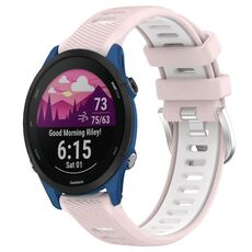 Per Garmin Forerunner 255 Music 22mm Cinturino sportivo in silicone con fibbia in acciaio bicolore (rosa + bianco)
