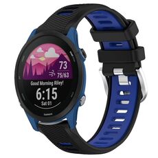 Per Garmin Forerunner 255 Music 22mm Cinturino sportivo in silicone con fibbia in acciaio bicolore (nero + blu)