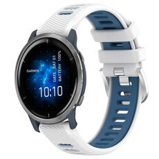Per Garmin Venu 2 22mm cinturino sportivo in silicone con fibbia in acciaio bicolore (bianco + blu)