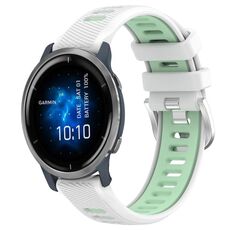 Per Garmin Venu 2 22mm cinturino sportivo in silicone con fibbia in acciaio bicolore (bianco + verde acqua)
