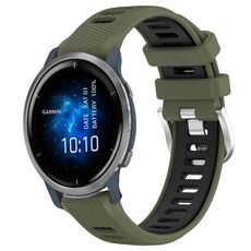 Per cinturino sportivo in silicone con fibbia in acciaio bicolore da 22 mm Garmin Venu 2 (verde militare + nero)