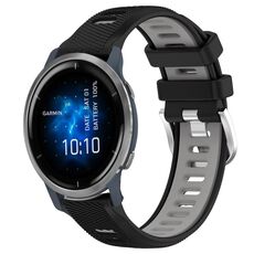 Per Garmin Venu 2 22mm cinturino sportivo in silicone con fibbia in acciaio bicolore (nero + grigio)
