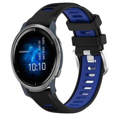 Per Garmin Venu 2 22mm cinturino sportivo in silicone con fibbia in acciaio bicolore (nero + blu)