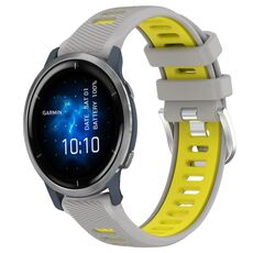 Per cinturino sportivo in silicone con fibbia in acciaio bicolore da 22 mm Garmin Venu 2 (grigio + giallo)