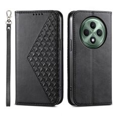 Per OPPO Reno12 F 4G / 5G / F27 India Custodia magnetica in pelle di vitello con griglia cubica (nero)
