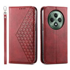 Per OPPO Reno12 F 4G / 5G / F27 India Custodia magnetica in pelle di vitello con griglia cubica (rosso)
