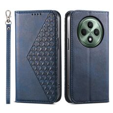 Per OPPO Reno12 F 4G / 5G / F27 India Custodia magnetica in pelle di vitello con griglia cubica (blu)
