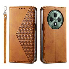 Per OPPO Reno12 F 4G / 5G / F27 India Custodia magnetica in pelle di vitello con griglia cubica (giallo)