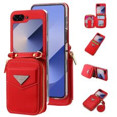 Per Samsung Galaxy Z Flip6 POLA Multi-Card Slots Zipper Wallet Custodia per telefono (rosso)