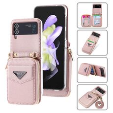 Per Samsung Galaxy Z Flip3 5G POLA Multi-Card Slots Zipper Wallet Custodia per telefono (Rosa)