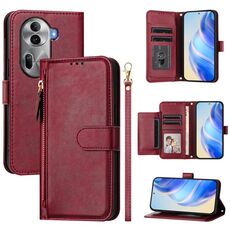 For OPPO Reno11 Pro 5G Global Multi-Card Slots Zipper Wallet Leather Phone Case(Dark Red)