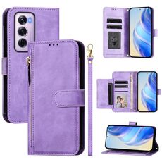 For OPPO Reno12 Pro 5G Global Multi-Card Slots Zipper Wallet Leather Phone Case(Purple)