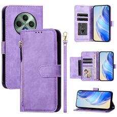For OPPO Reno12 F 4G Global Multi-Card Slots Zipper Wallet Leather Phone Case(Purple)