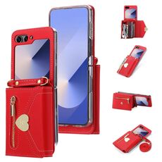 Per Samsung Galaxy Z Flip6 POLA Love Buckle Multi-Card Slots Zipper Wallet Custodia per telefono (rosso)