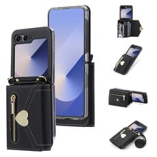 Per Samsung Galaxy Z Flip6 POLA Love Buckle Multi-Card Slots Zipper Wallet Custodia per telefono (Nero)