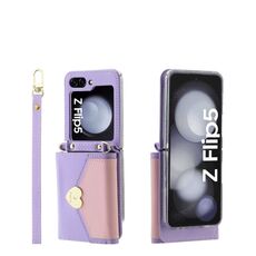 Per Samsung Galaxy Z Flip5 POLA Color Block Love Buckle Multi-Card Slots Wallet Custodia per telefono (viola)