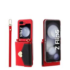Per Samsung Galaxy Z Flip5 POLA Color Block Love Buckle Multi-Card Slots Wallet Custodia per telefono (rosso)