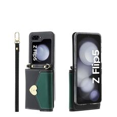 Per Samsung Galaxy Z Flip5 POLA Color Block Love Buckle Multi-Card Slots Wallet Custodia per telefono (nero)