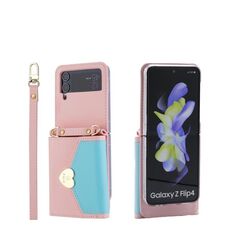 For Samsung Galaxy Z Flip4 POLA Color Block Love Buckle Multi-Card Slots Wallet Phone Case(Pink)
