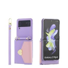 For Samsung Galaxy Z Flip3 5G POLA Color Block Love Buckle Multi-Card Slots Wallet Phone Case(Purple)
