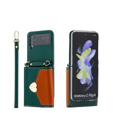 For Samsung Galaxy Z Flip3 5G POLA Color Block Love Buckle Multi-Card Slots Wallet Phone Case(Green)