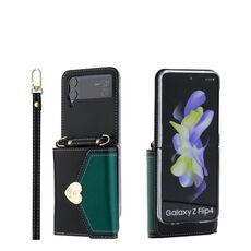 Per Samsung Galaxy Z Flip3 5G POLA Color Block Love Buckle Multi-Card Slots Wallet Custodia per telefono (Nero)