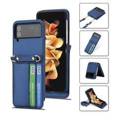 For Samsung Galaxy Z Flip4 POLA Light Luxury Card Slots Leather Phone Case(Blue)
