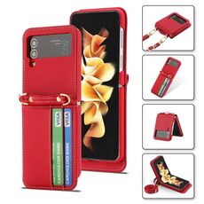 Per Samsung Galaxy Z Flip4 POLA Light Custodia in pelle con slot per schede di lusso (rosso)