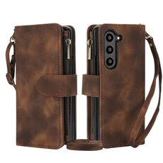 Per Samsung Galaxy Z Fold6 Dream 9-Card Zipper Wallet RFID Custodia in pelle per telefono con cordino (marrone)