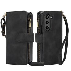 Per Samsung Galaxy Z Fold6 Dream 9-Card Zipper Wallet RFID Custodia in pelle per telefono con cordino (nero)